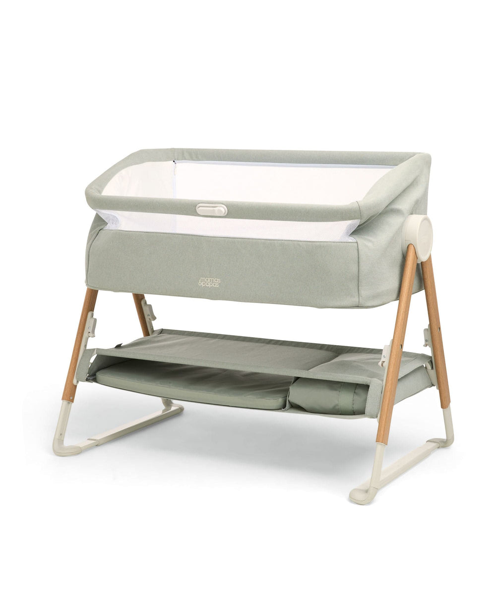 Mamas &amp; Papas Lua Bedside Crib and Sheet Bundle - Sage/White
