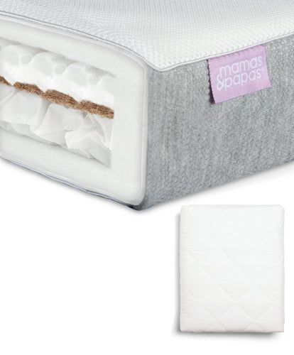 Mamas & Papas Luxury Twin Spring Cotbed Mattress & Quilted Waterproof Mattress Protector Bundle