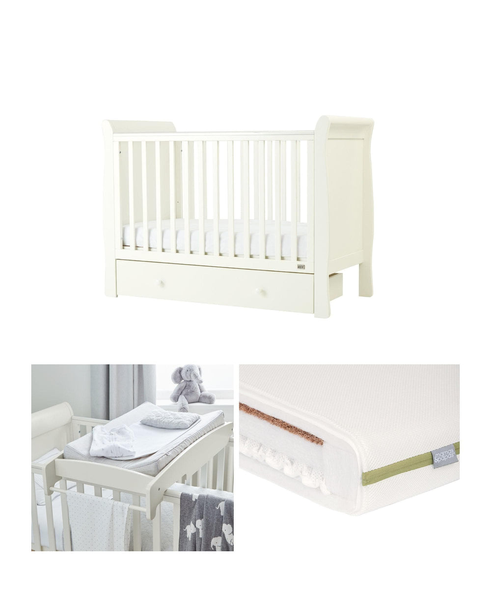 Mamas &amp; Papas Mia Baby Cot &amp; Premium Dual Core+ Cot Mattress - White