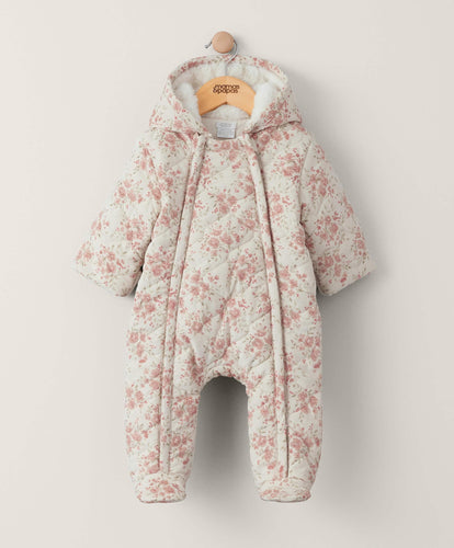 Mamas & Papas Neutral All Over Print Cord Quilted Pramsuit