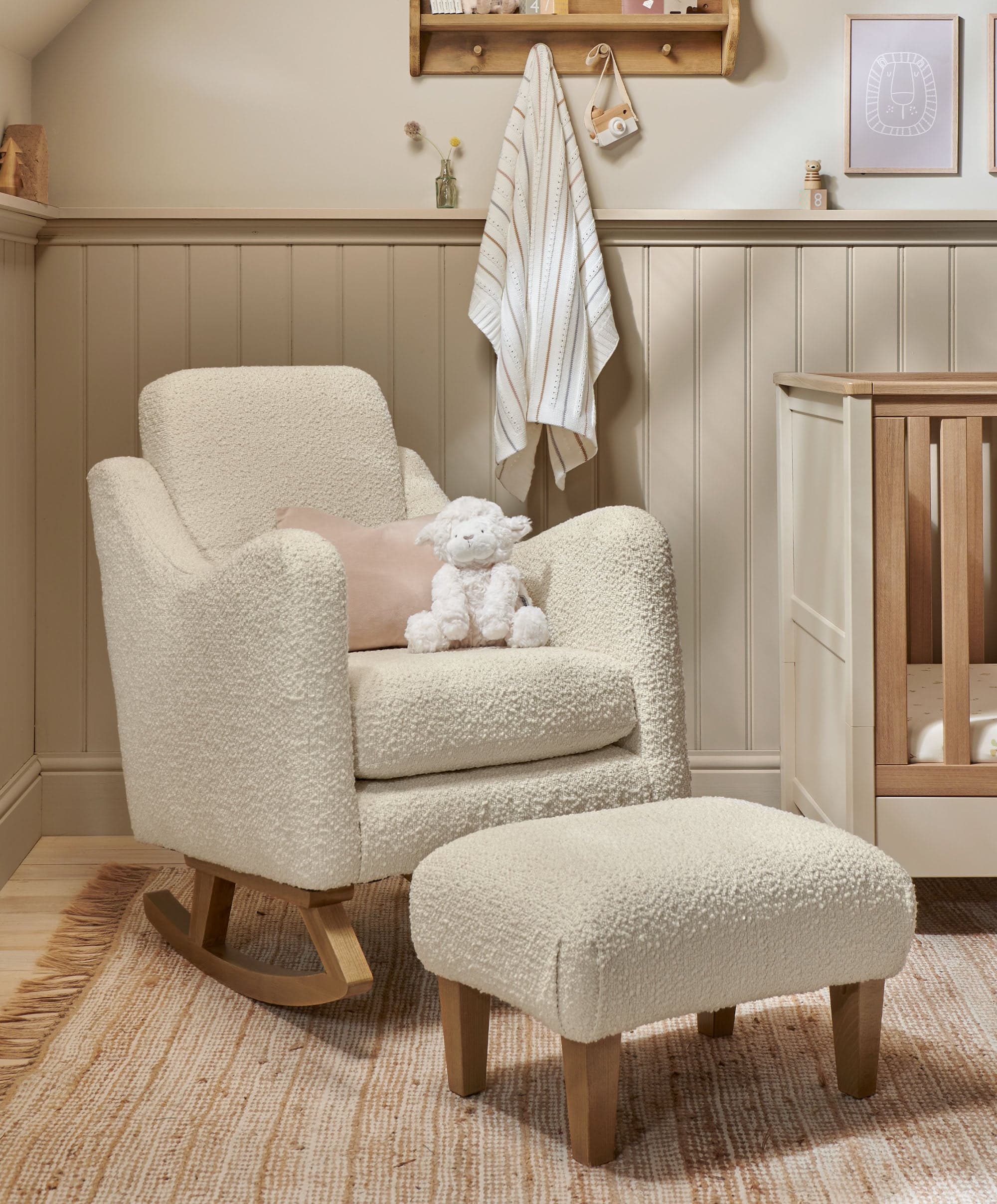 Bowdon Nursing Chair & Footstool Set Oyster Chenille Boucle