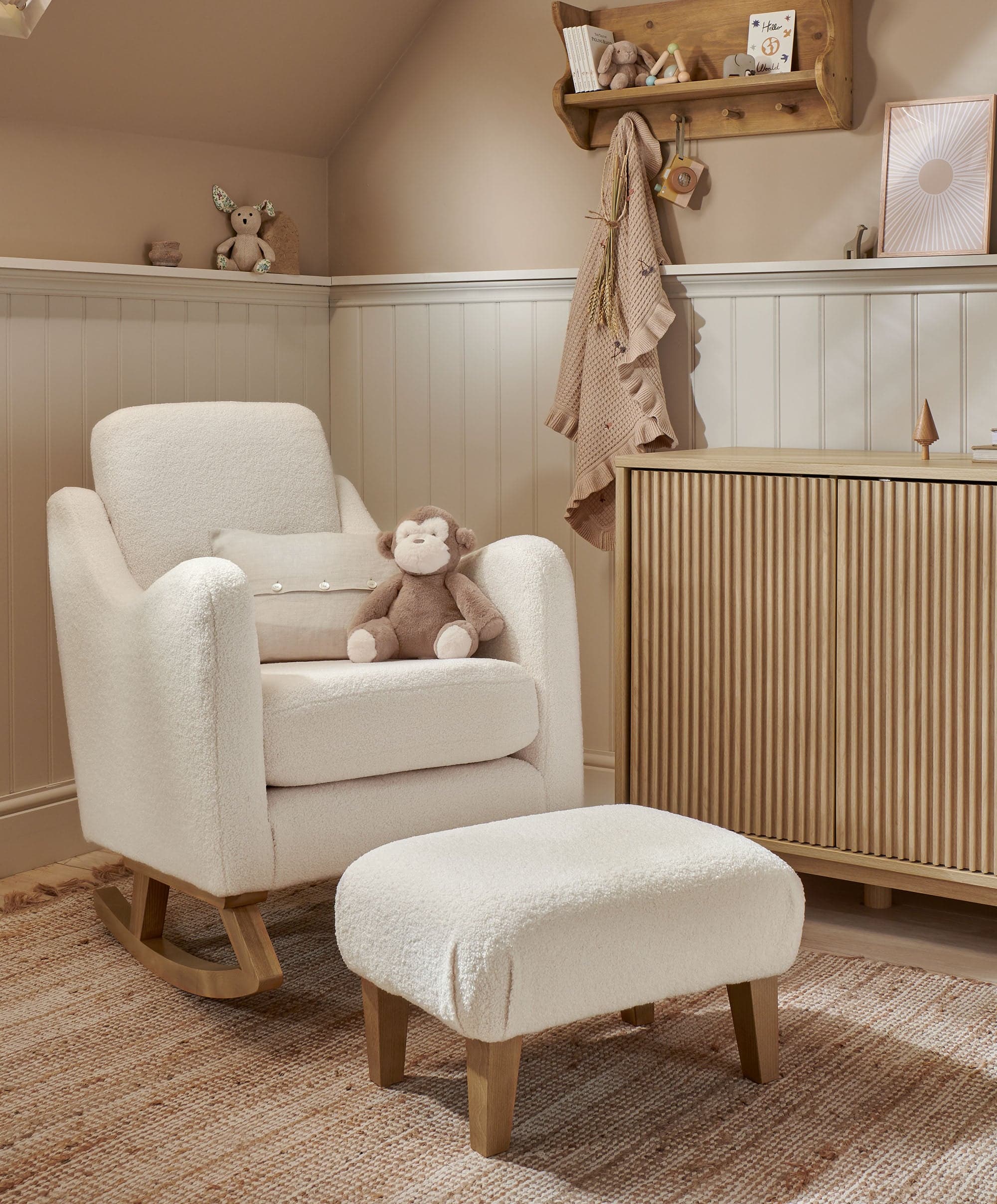 Bowdon Nursing Chair & Footstool Set Off White Boucle