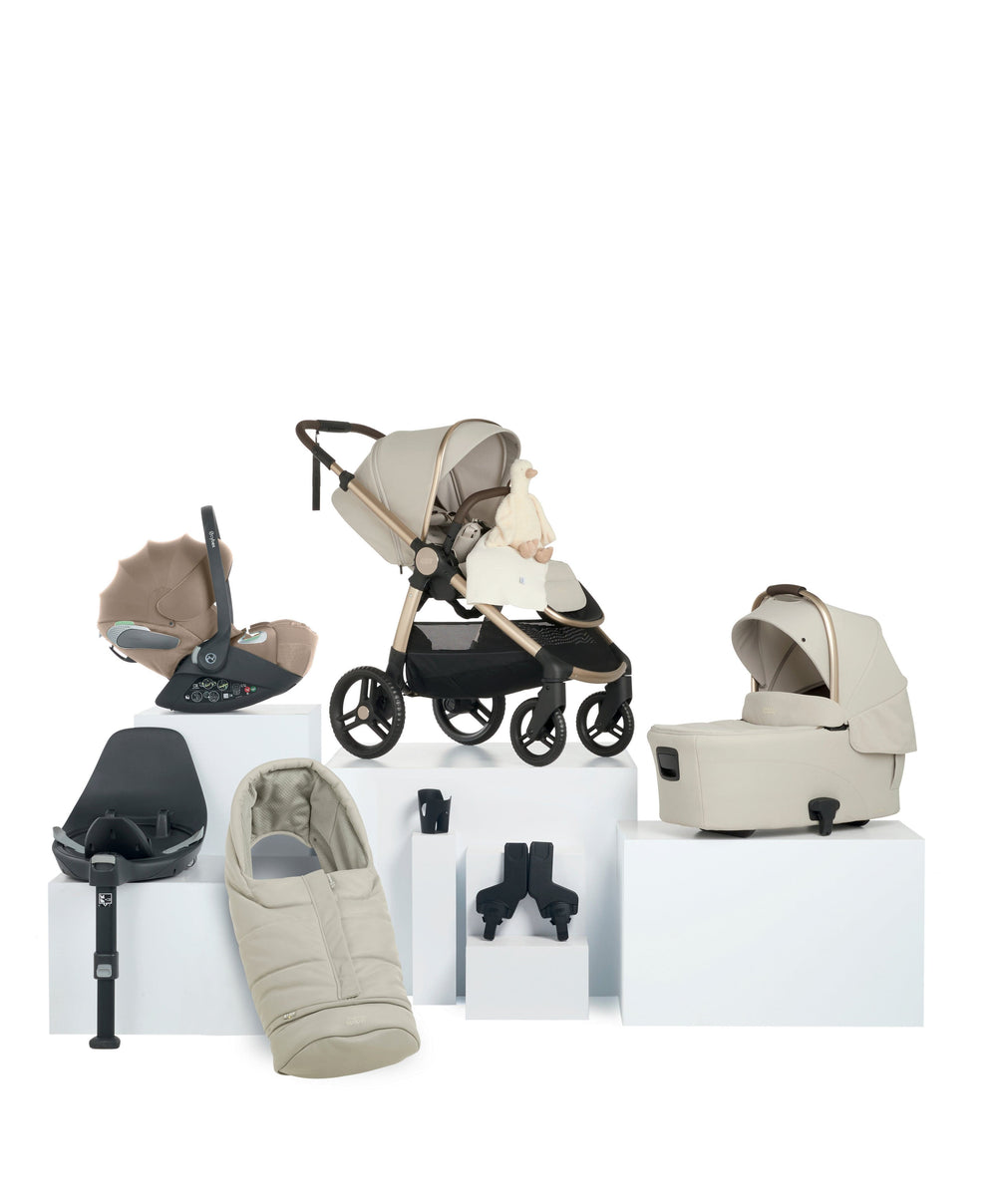 Mamas &amp; Papas Ocarro 2 Pushchair Bundle With Cybex Cloud T i-Size Plus Rotating Baby Car Seat &amp; Base (9 Pieces) - Shell/Cozy Beige