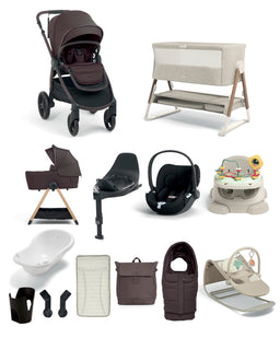 Mamas & Papas Ocarro 2 Pushchair Ultimate Newborn Bundle With Cybex Cloud T i-Size Rotating Baby Car Seat & Base (14 Pieces) - Americano