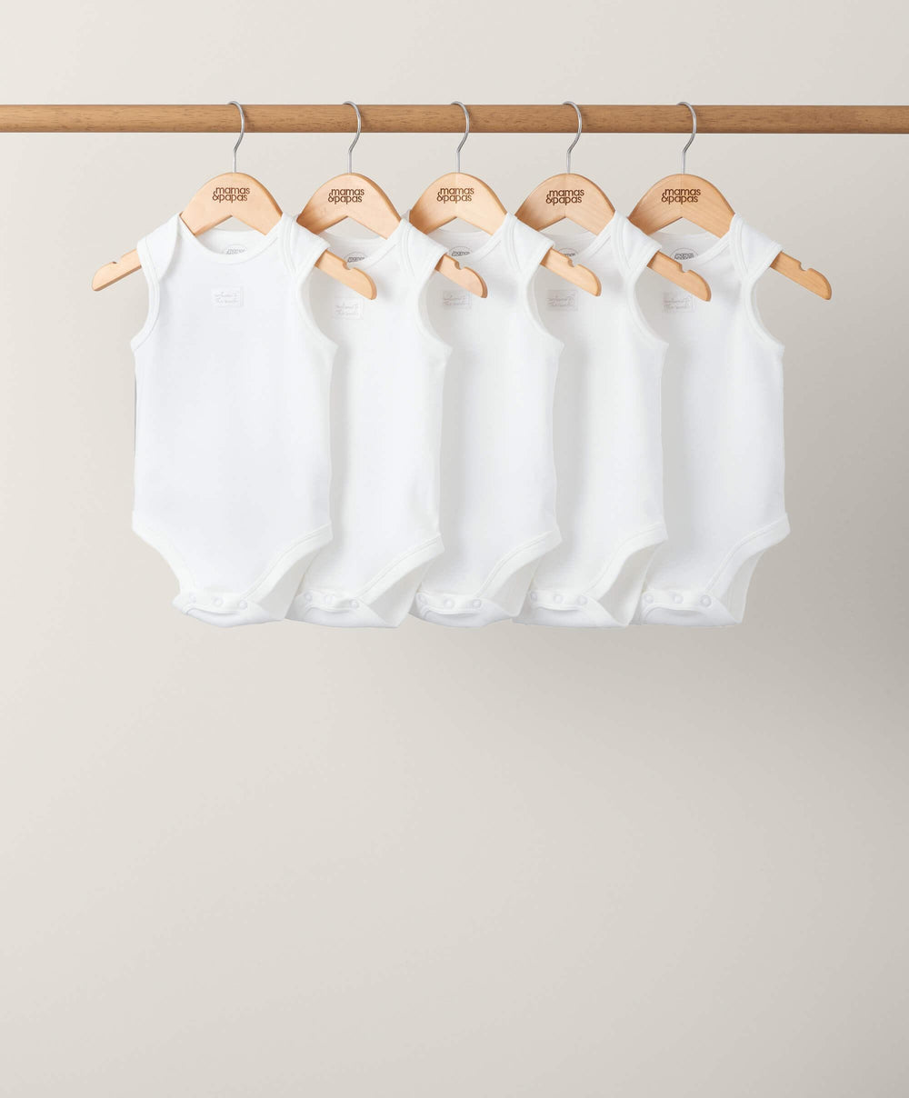 Mamas & Papas Organic Sleeveless Bodysuits (5 Pack) - White