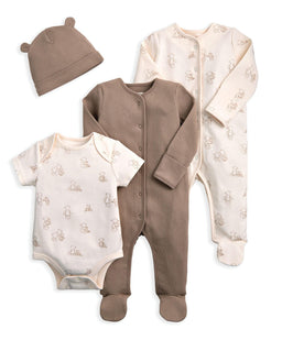 Mamas & Papas Outfits & Sets Bear Print All In Ones Bodysuit & Hat Set (4 Pieces)