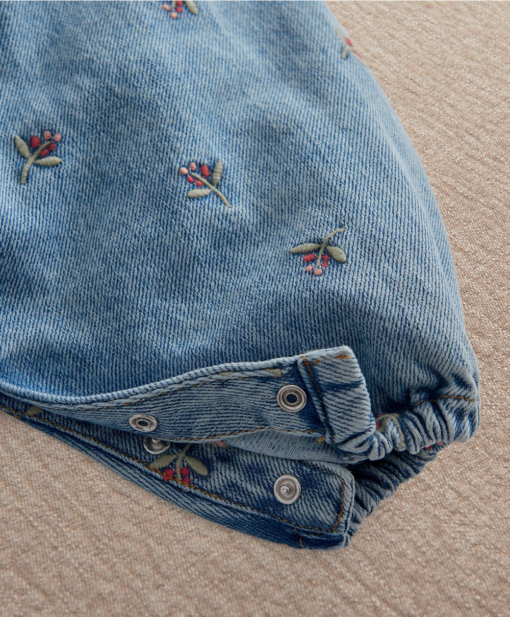 Mamas &amp; Papas Outfits &amp; Sets Berry Demin Dungarees &amp; Ribbed Bodysuit Set