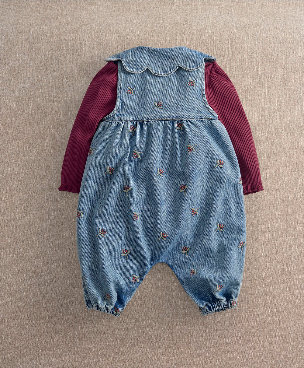 Mamas &amp; Papas Outfits &amp; Sets Berry Demin Dungarees &amp; Ribbed Bodysuit Set
