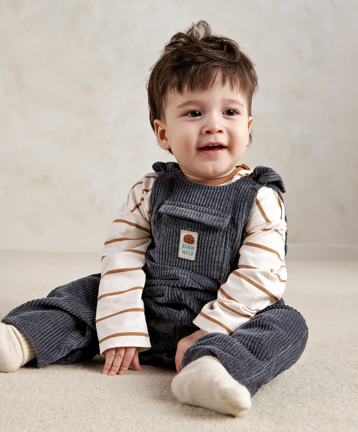 Mamas & Papas Outfits & Sets Blue Cord Dungarees & Long Sleeve Top