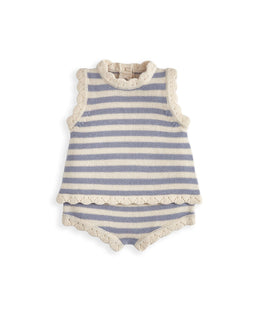 Mamas & Papas Outfits & Sets Blue Striped Knitted Top & Shorts