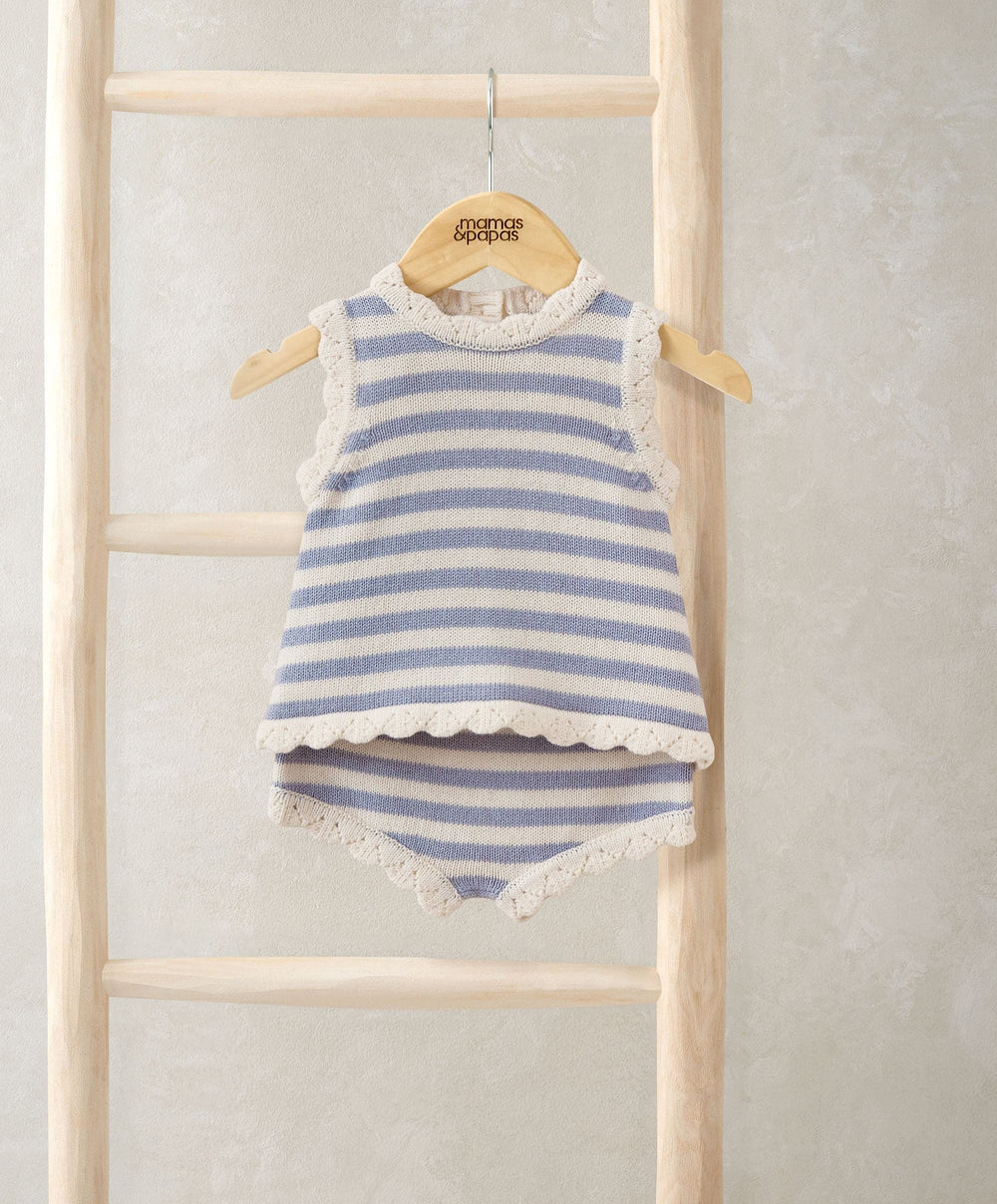 Mamas &amp; Papas Outfits &amp; Sets Blue Striped Knitted Top &amp; Shorts