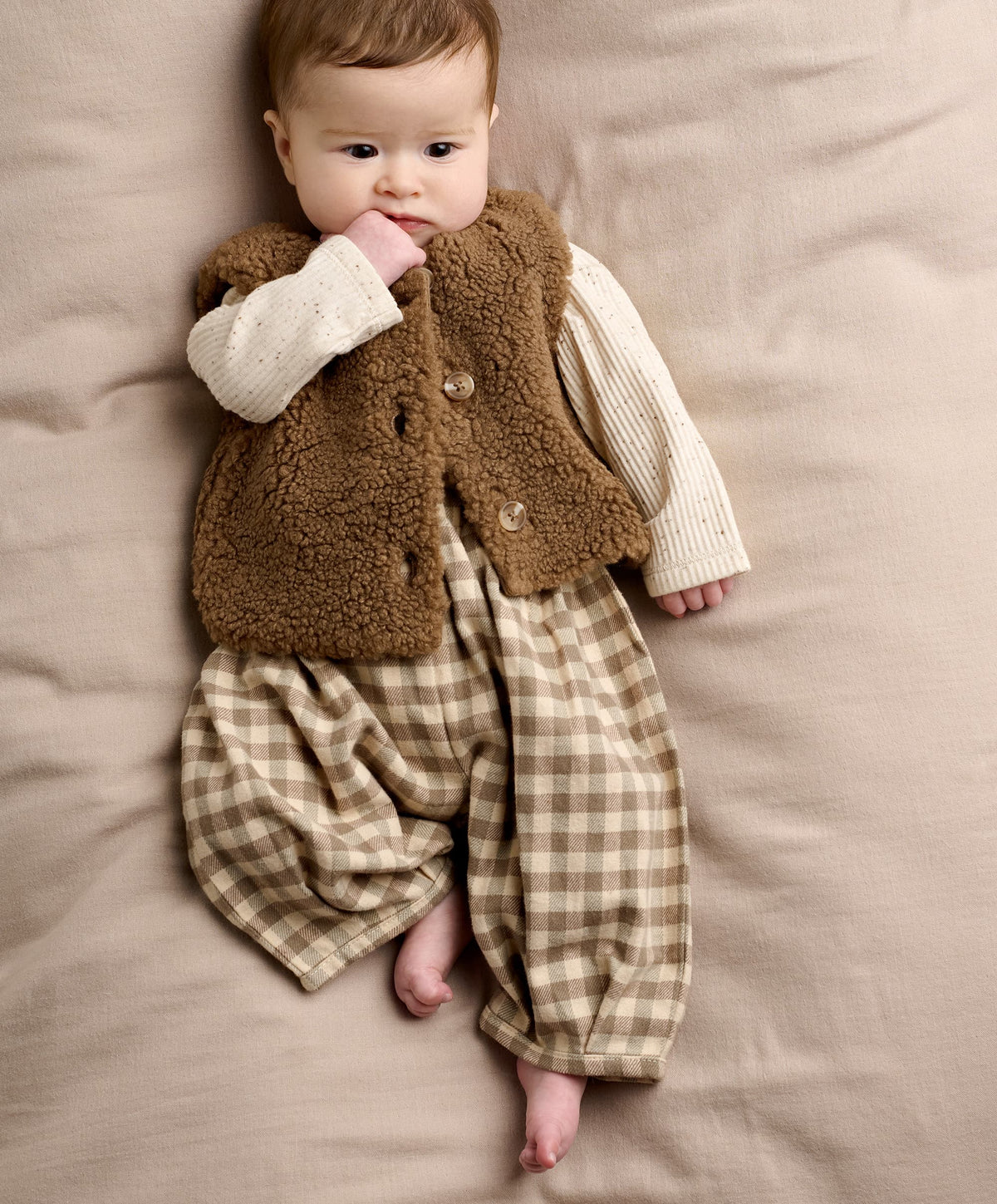 Mamas & Papas Outfits & Sets Borg Waistcoat with Bodysuit & Trousers Outfit
