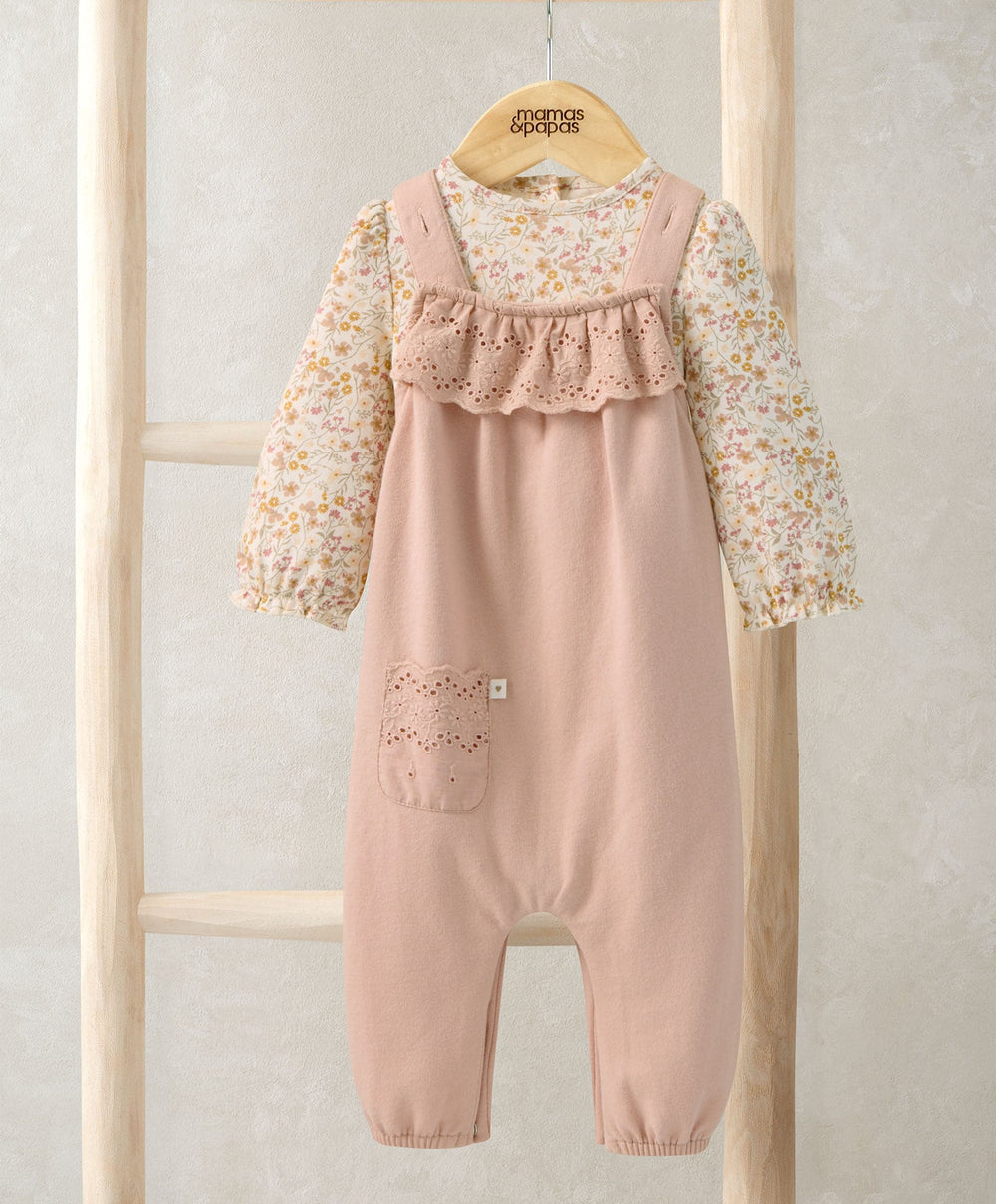 Mamas &amp; Papas Outfits &amp; Sets Broderie Dungarees &amp; Bodysuit Outfit Set