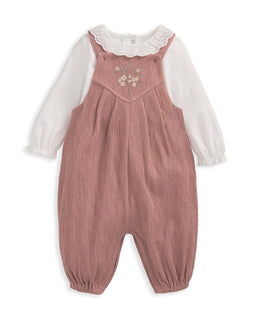 Mamas & Papas Outfits & Sets Crinkle Dungarees & Bodysuit Outfit Set - Pink