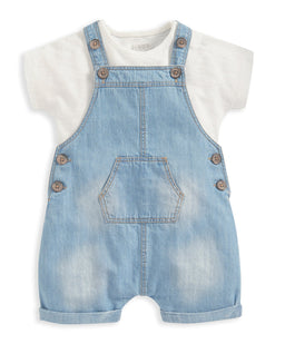 Mamas & Papas Outfits & Sets Denim Dungarees and White T Shirt - 2 Piece Set