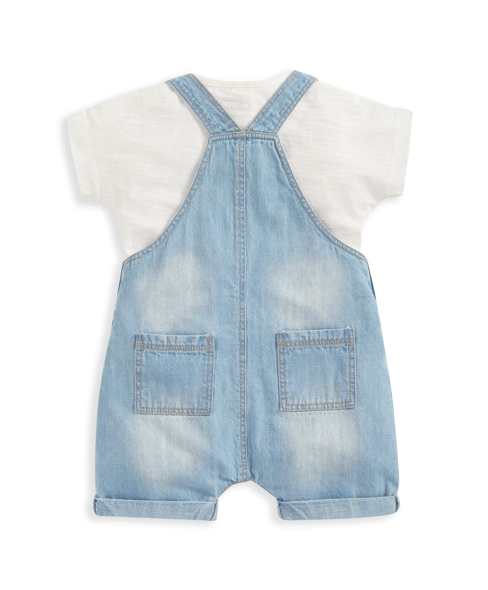Mamas &amp; Papas Outfits &amp; Sets Denim Dungarees and White T Shirt - 2 Piece Set