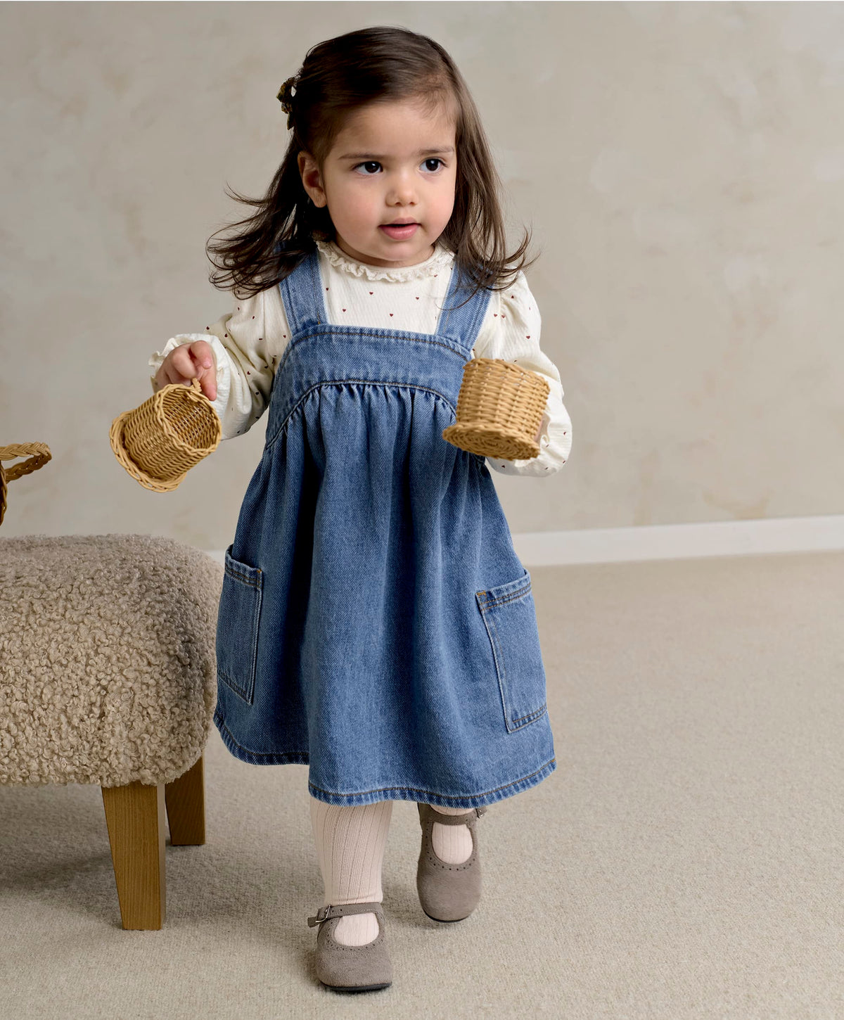 Mamas & Papas Outfits & Sets Denim Pinny Dress & Heart Bodysuit Set