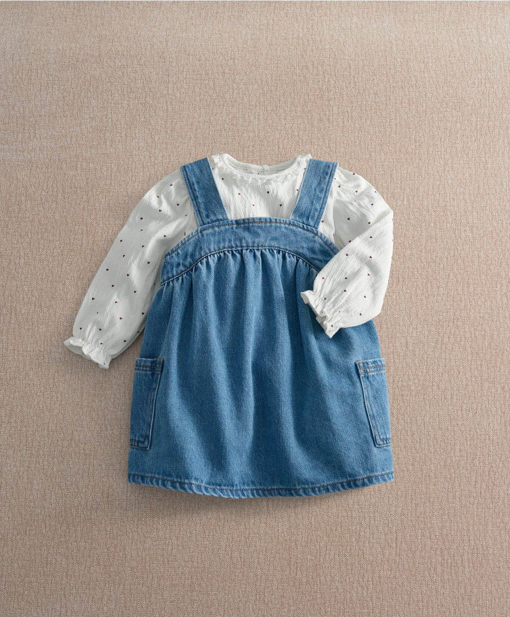 Mamas &amp; Papas Outfits &amp; Sets Denim Pinny Dress &amp; Heart Bodysuit Set