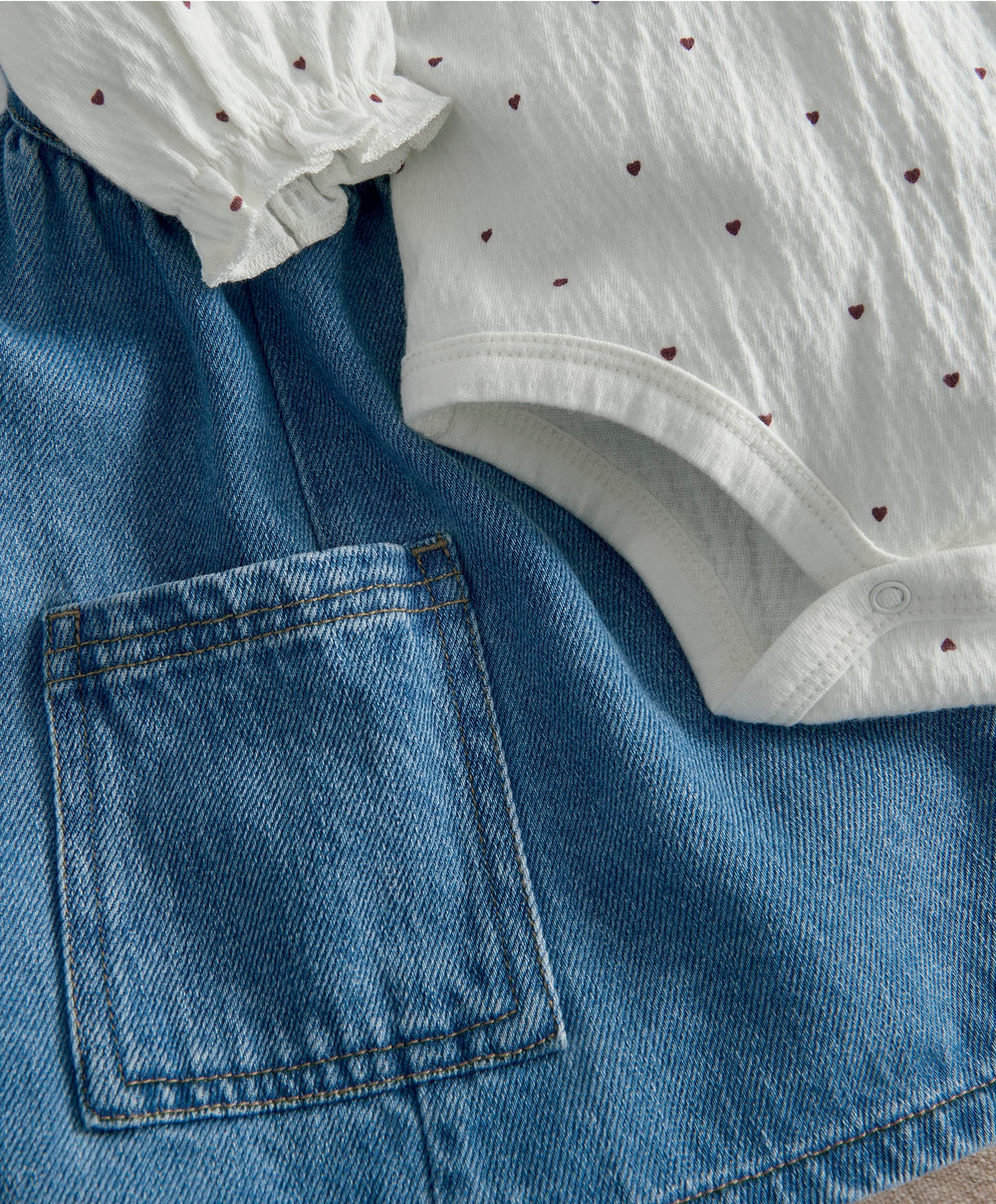 Mamas &amp; Papas Outfits &amp; Sets Denim Pinny Dress &amp; Heart Bodysuit Set