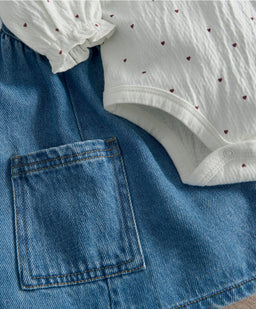Mamas & Papas Outfits & Sets Denim Pinny Dress & Heart Bodysuit Set