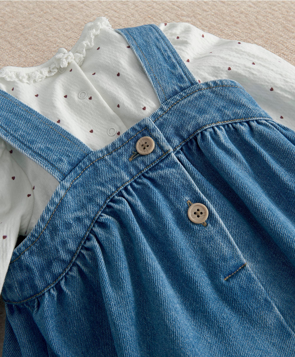 Mamas &amp; Papas Outfits &amp; Sets Denim Pinny Dress &amp; Heart Bodysuit Set