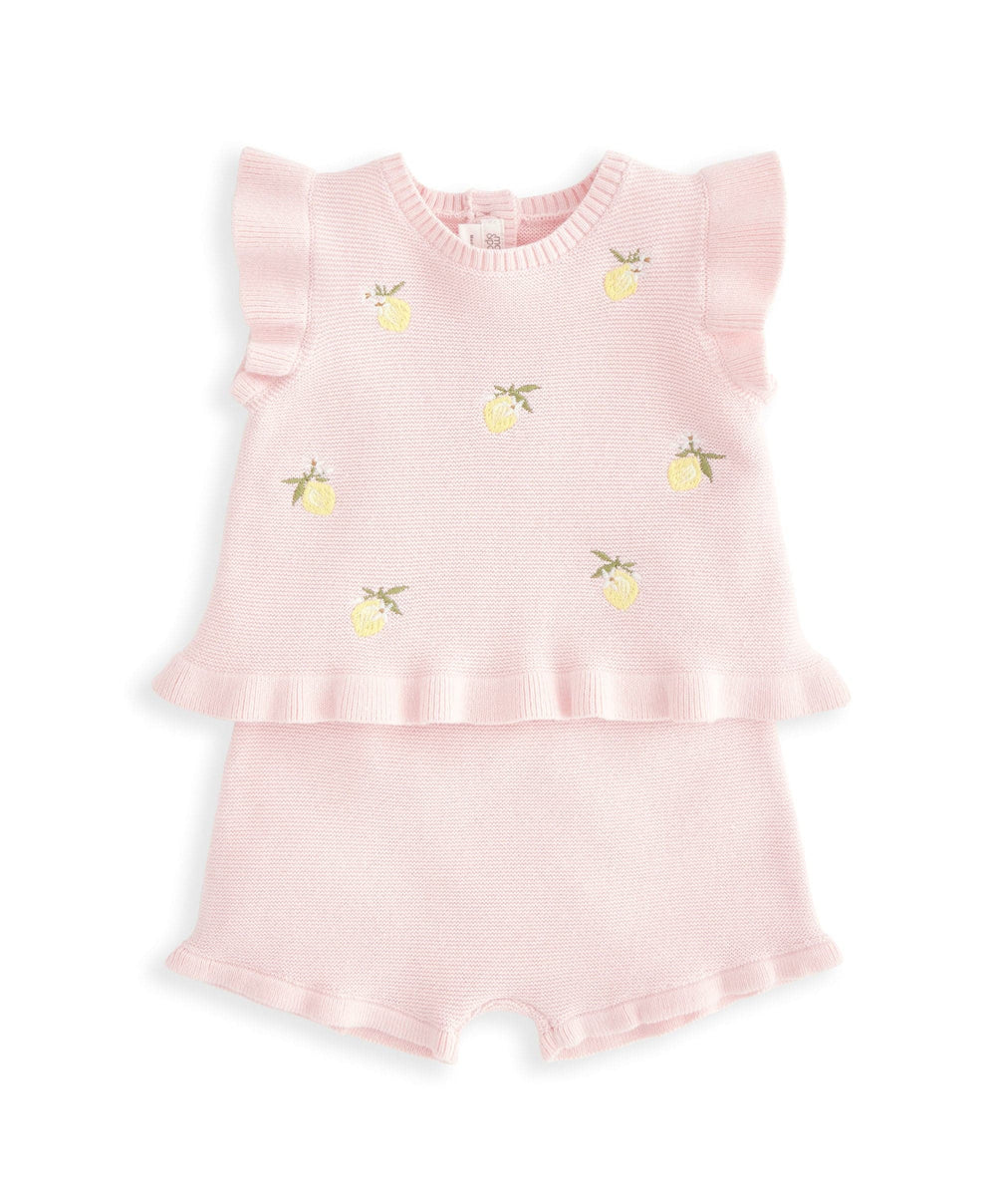 Mamas &amp; Papas Outfits &amp; Sets Embroidered Knit Top &amp; Shorts Set (2 Pieces) - Pink