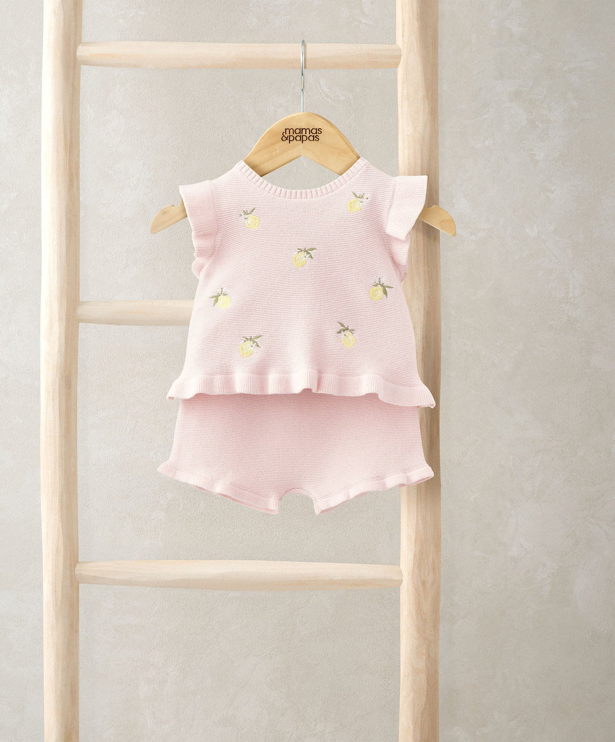 Mamas & Papas Outfits & Sets Embroidered Knit Top & Shorts Set (2 Pieces) - Pink