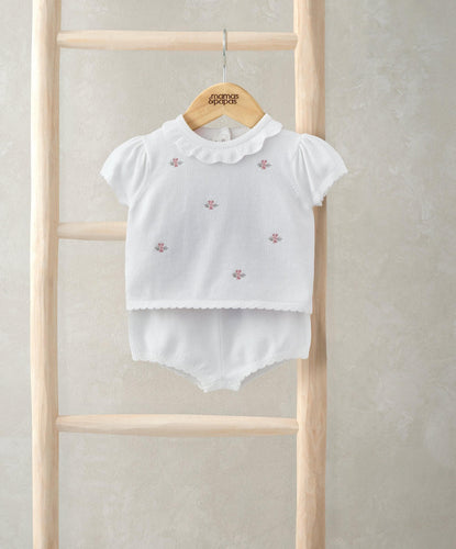 Mamas & Papas Outfits & Sets Embroidered Knit Top & Shorts Set (2 Pieces) - White