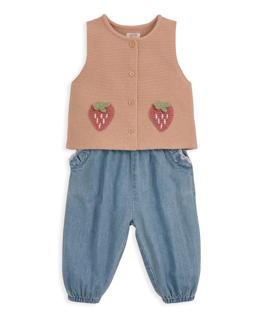 Mamas &amp; Papas Outfits &amp; Sets Knitted Waistcoat &amp; Denim Trousers