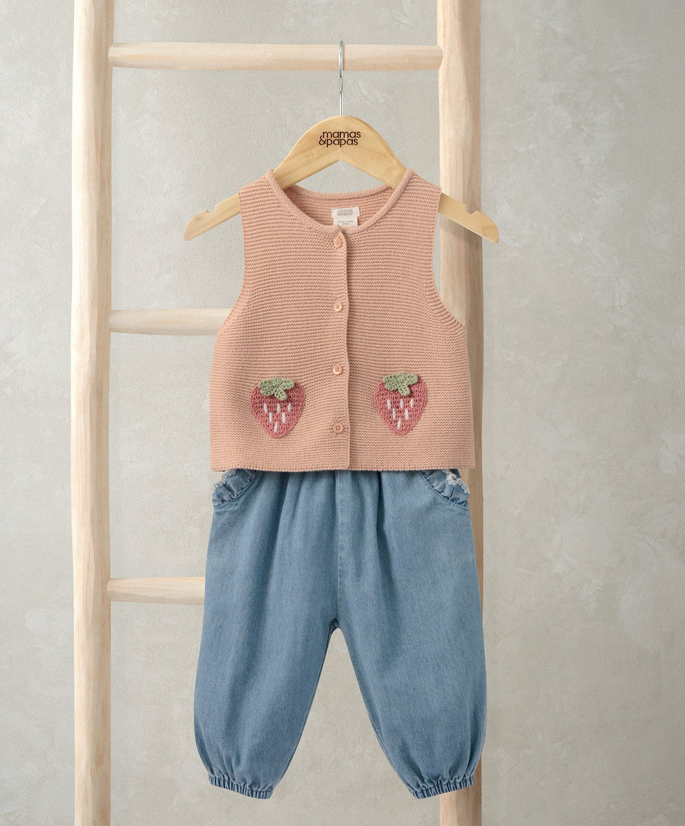 Mamas &amp; Papas Outfits &amp; Sets Knitted Waistcoat &amp; Denim Trousers