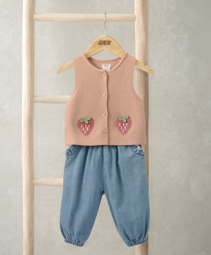 Mamas & Papas Outfits & Sets Knitted Waistcoat & Denim Trousers