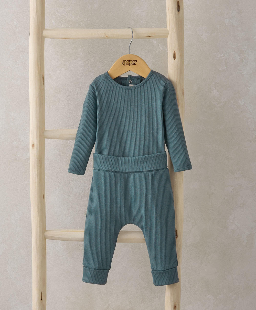 Mamas &amp; Papas Outfits &amp; Sets Organic Ribbed Bodysuit &amp; Bottoms - Blue