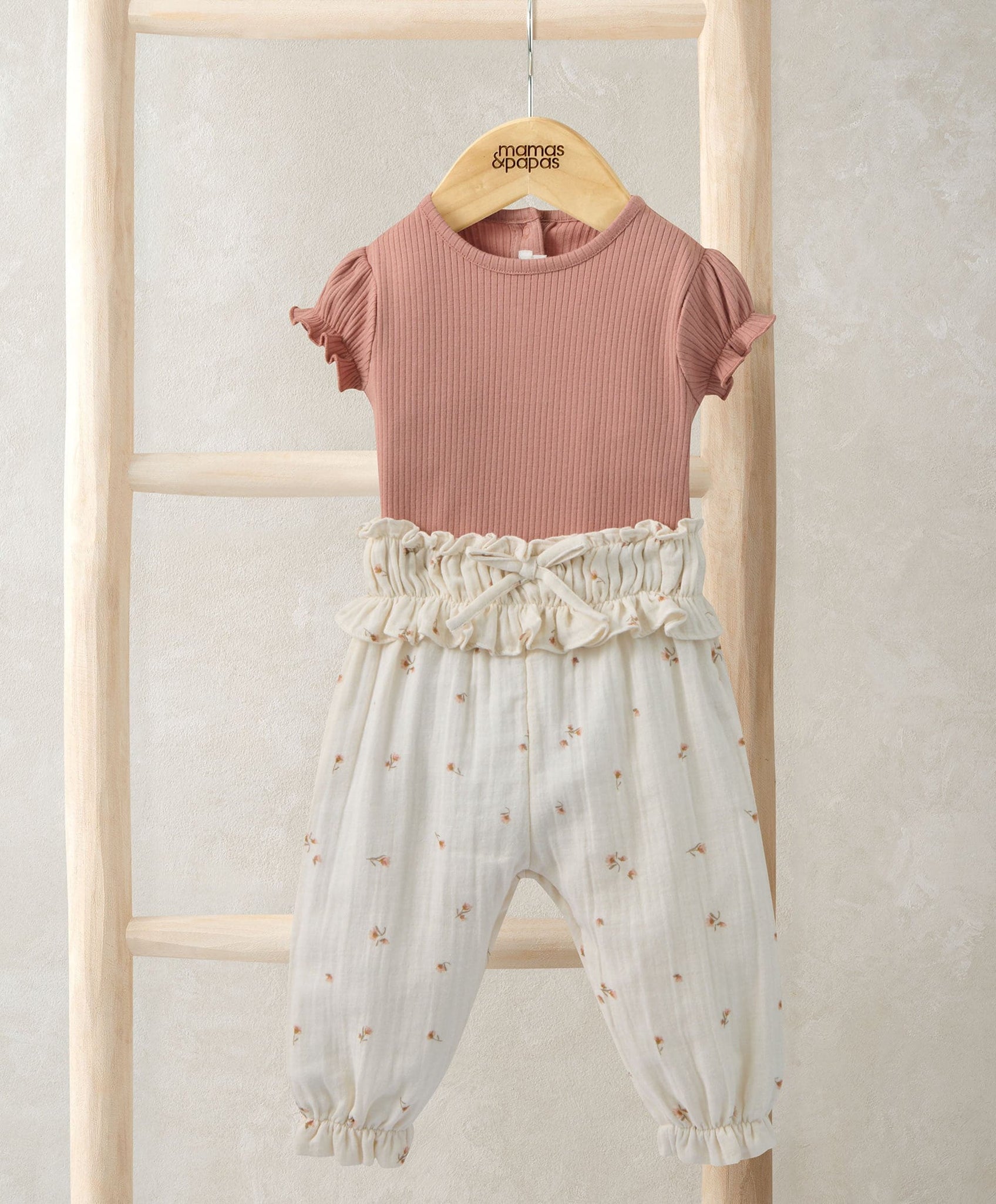 Mamas & Papas Girls Bodysuit & Trousers Set 6-9 Months Pink Cotton Blend