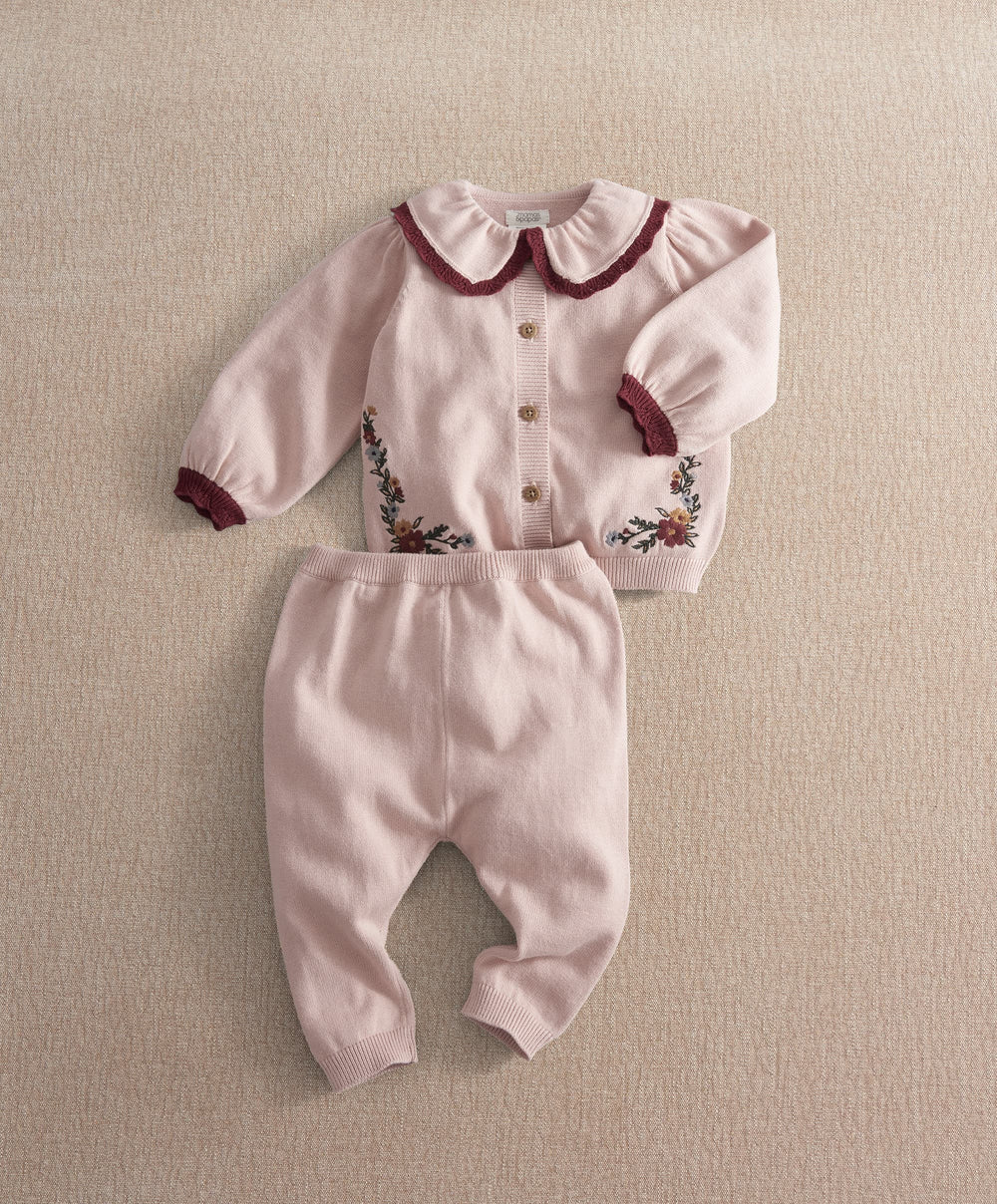 Mamas &amp; Papas Outfits &amp; Sets Pink Embroidered Knit Set (2 Pieces)