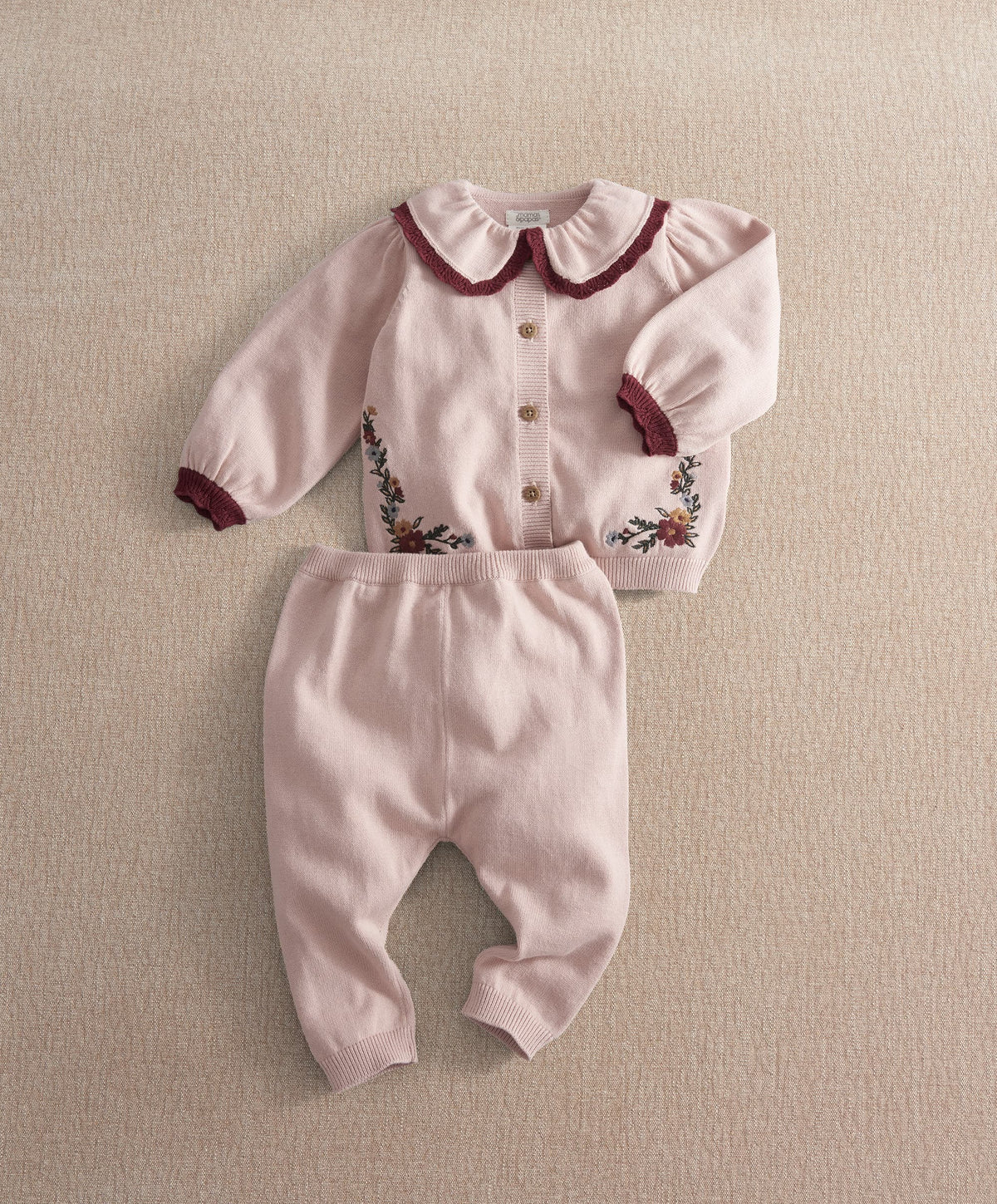Mamas & Papas Outfits & Sets Pink Embroidered Knit Set (2 Pieces)