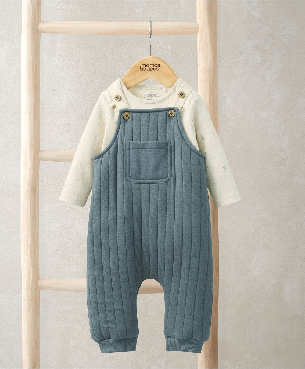 Mamas &amp; Papas Outfits &amp; Sets Quilted Dungarees &amp; Oatmeal Bodysuit