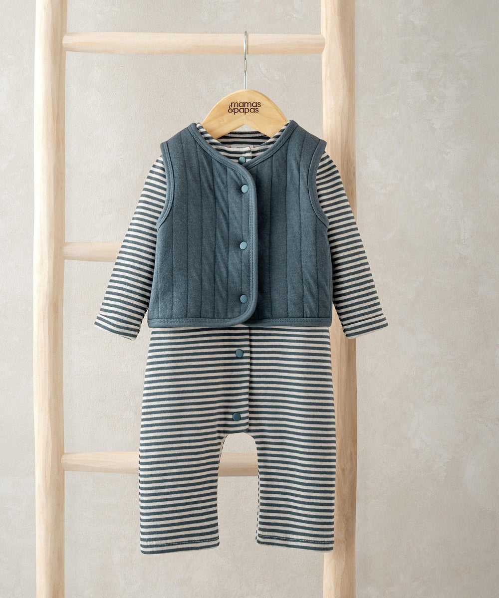 Mamas &amp; Papas Outfits &amp; Sets Quilted Gilet &amp; Striped Romper