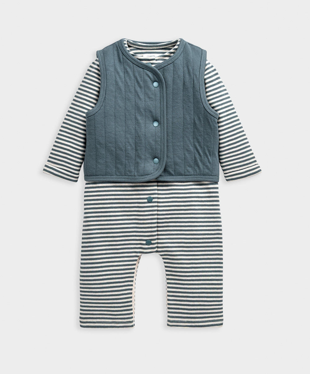 Mamas &amp; Papas Outfits &amp; Sets Quilted Gilet &amp; Striped Romper