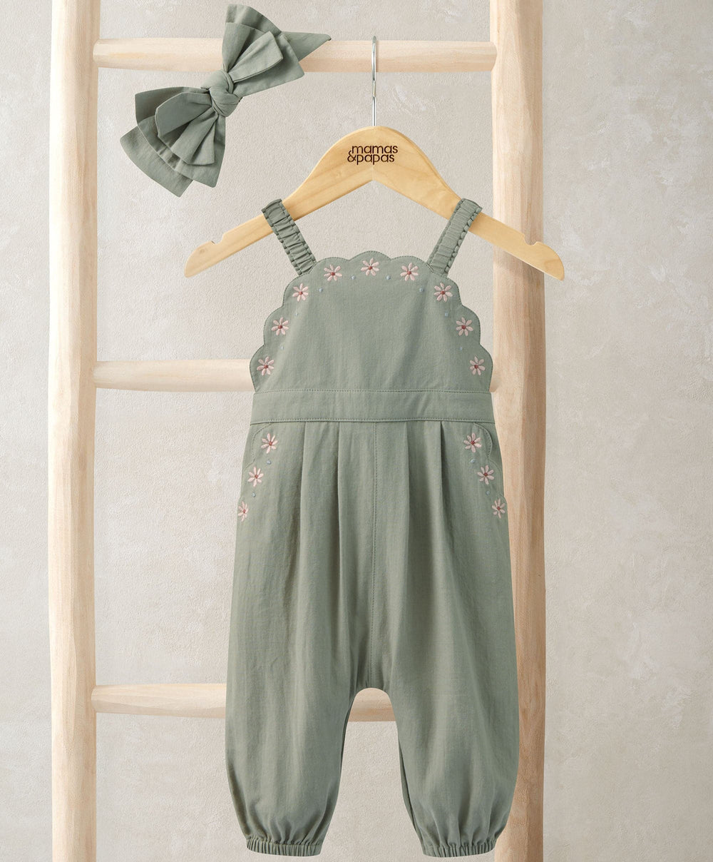 Mamas &amp; Papas Outfits &amp; Sets Scalloped Dunagrees &amp; Headband Set