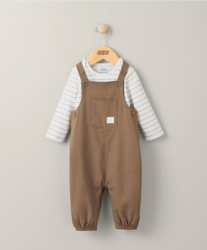 Mamas & Papas Outfits & Sets Stripe Bodysuit & Dungarees Outfit Set - Toffee