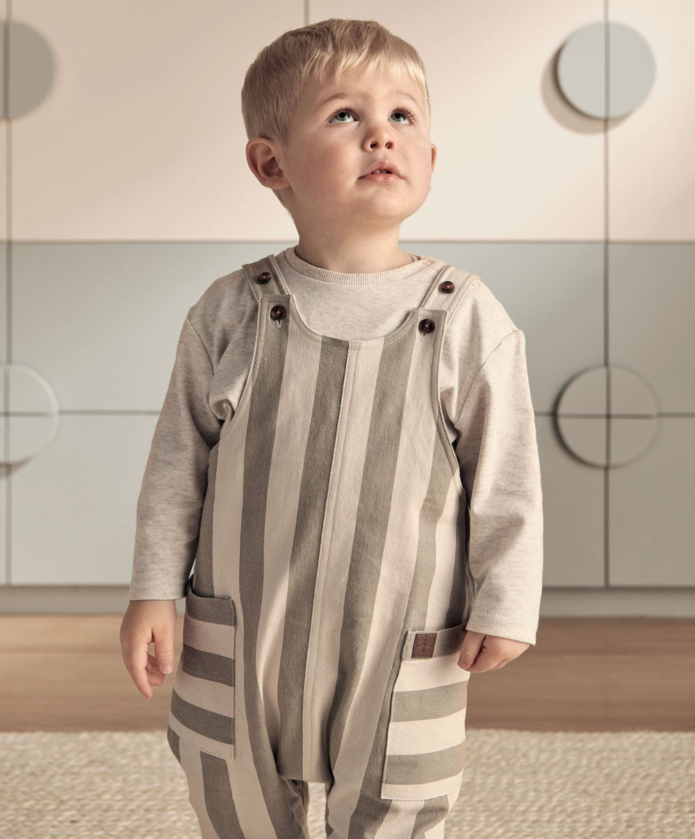 Mamas &amp; Papas Outfits &amp; Sets Striped Dungarees &amp; Ribbed Top