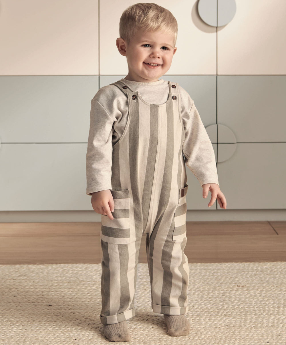 Mamas &amp; Papas Outfits &amp; Sets Striped Dungarees &amp; Ribbed Top