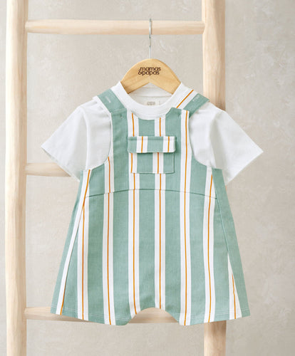 Mamas & Papas Outfits & Sets Striped Short Dungarees & T-shirt