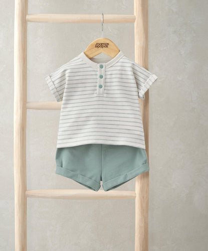 Mamas & Papas Outfits & Sets Striped Tee & Ribbed Shorts Set (2 Pieces) - Grey