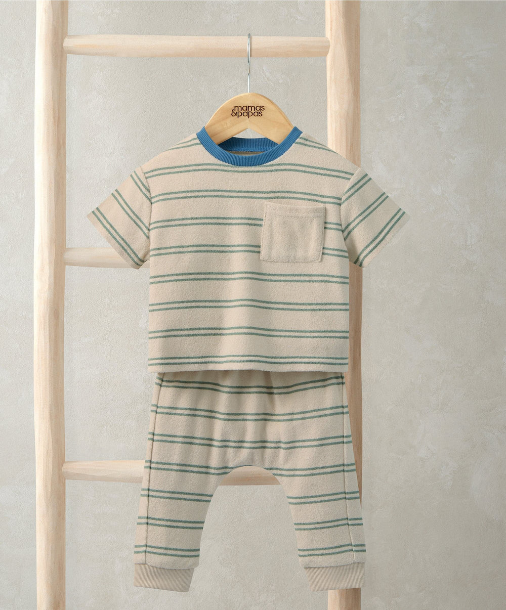 Mamas &amp; Papas Outfits &amp; Sets Striped Terry Towelling T-Shirt &amp; Joggers Set