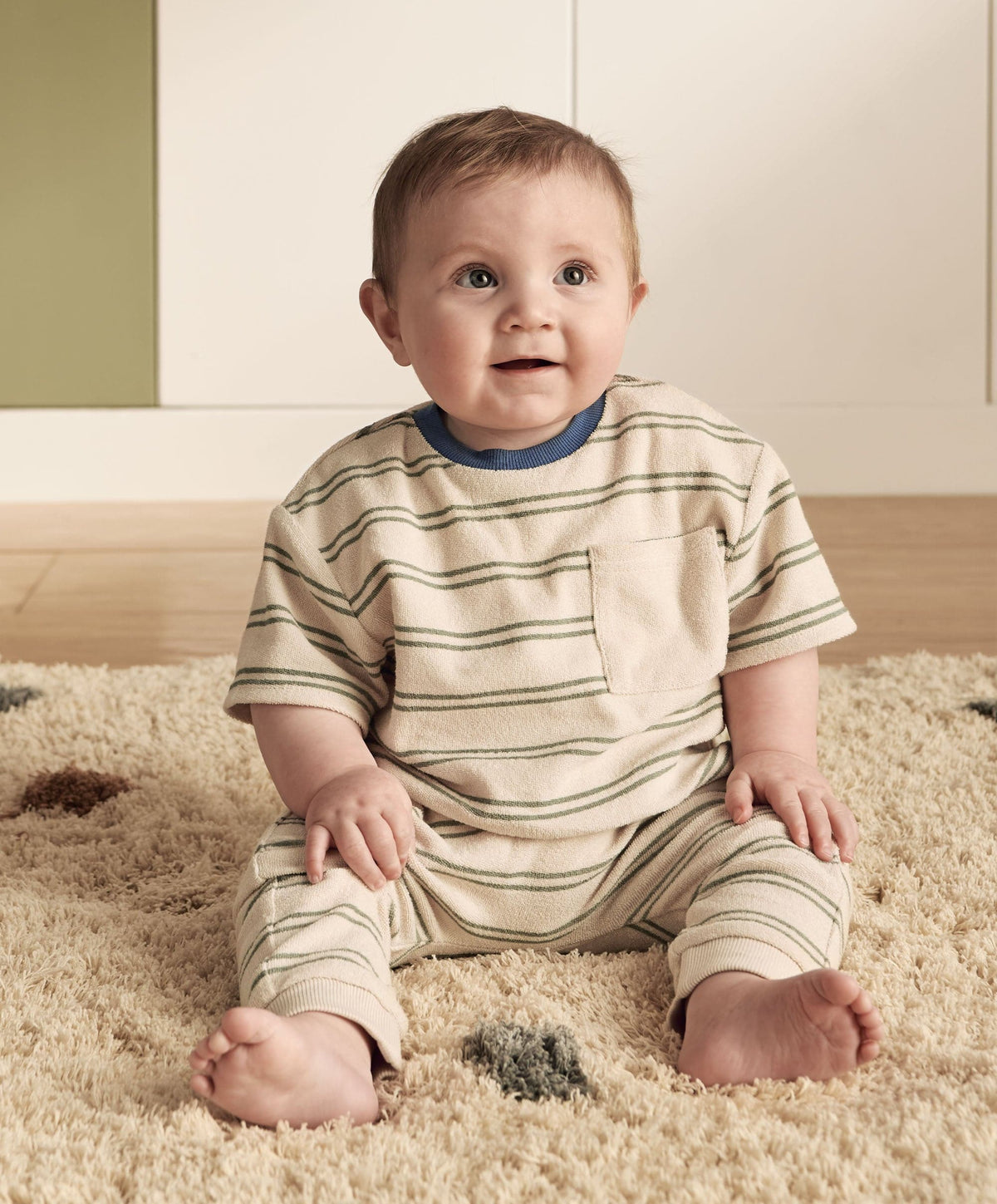 Mamas & Papas Outfits & Sets Striped Terry Towelling T-Shirt & Joggers Set