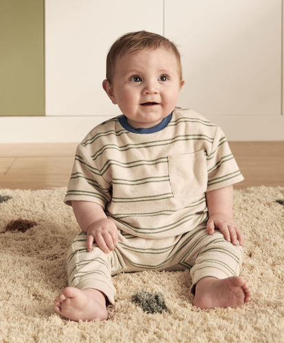 Mamas & Papas Outfits & Sets Striped Terry Towelling T-Shirt & Joggers Set