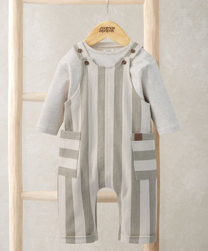 Mamas & Papas Outfits & Sets Stripped Dungarees & Ribbed Top