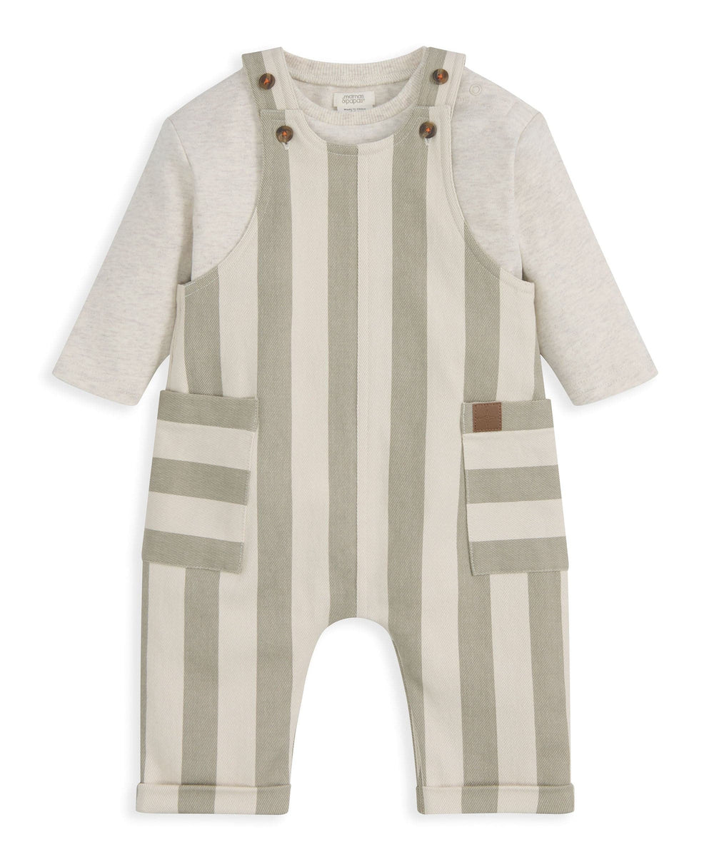 Mamas &amp; Papas Outfits &amp; Sets Stripped Dungarees &amp; Ribbed Top