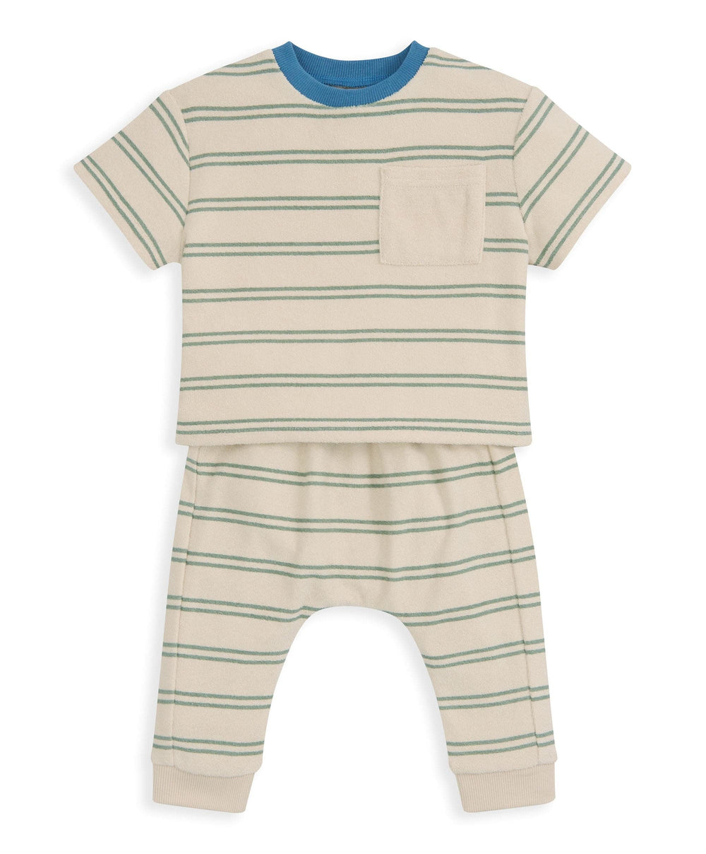 Mamas &amp; Papas Outfits &amp; Sets Stripped Terry Towelling T-Shirt &amp; Joggers Set